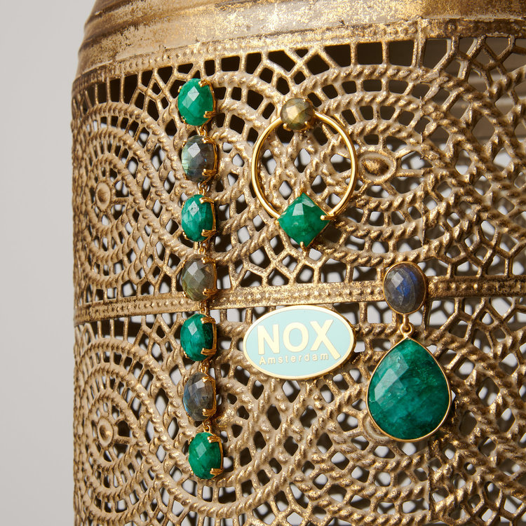 NOX Amsterdam NOX double drop labradorite & emerald green