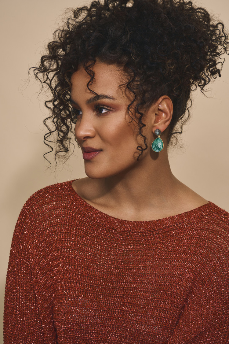 NOX Amsterdam NOX double labradoriet & smaragd groene oorbellen