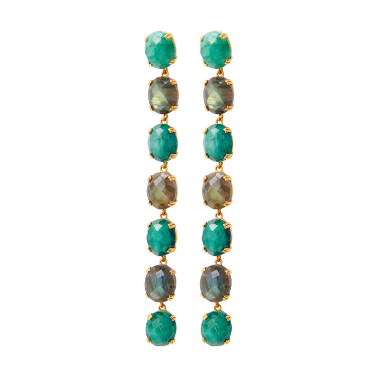 NOX Amsterdam NOX multicolor long labradorite & emerald green earrings