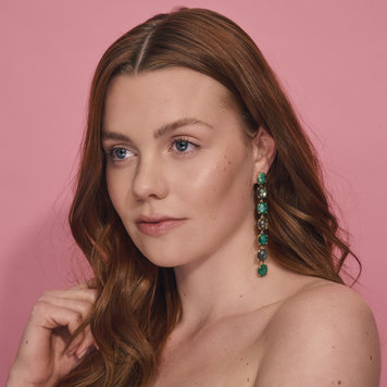 NOX Amsterdam Multicolor long labradorite & emerald green earrings