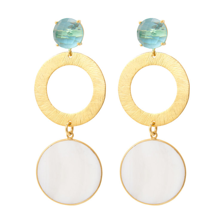 NOX Amsterdam NOX big double round mother of pearl soft blue earrings