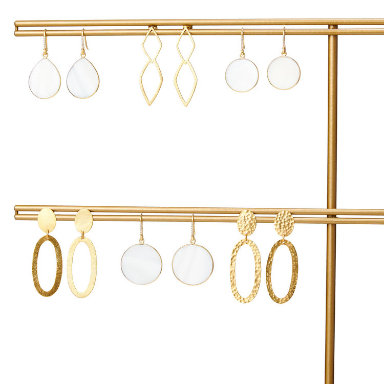 NOX Amsterdam NOX big round  mother of pearl oorbellen met haak en steentjes