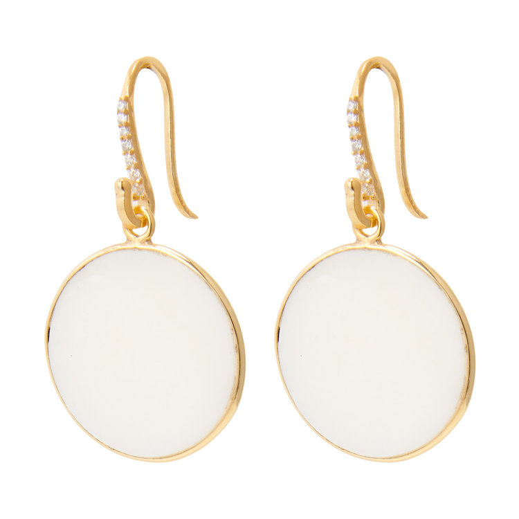 NOX Amsterdam NOX big round  mother of pearl oorbellen met haak en steentjes