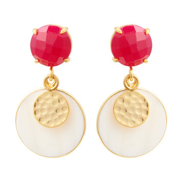 NOX Amsterdam Little round mother of pearl treasure with coin fuchsia