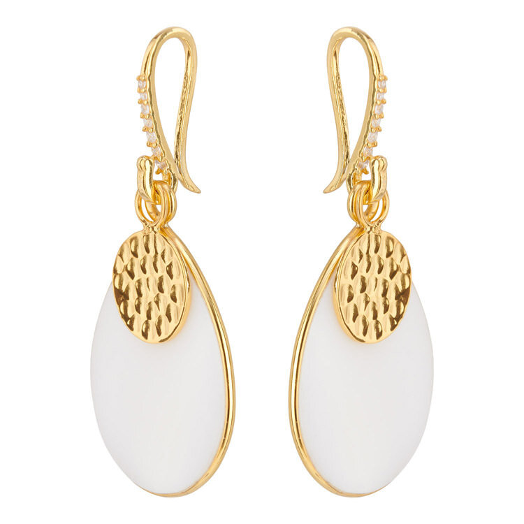 NOX Amsterdam NOX drop mother of pearl & coin  earrings on hook with stones