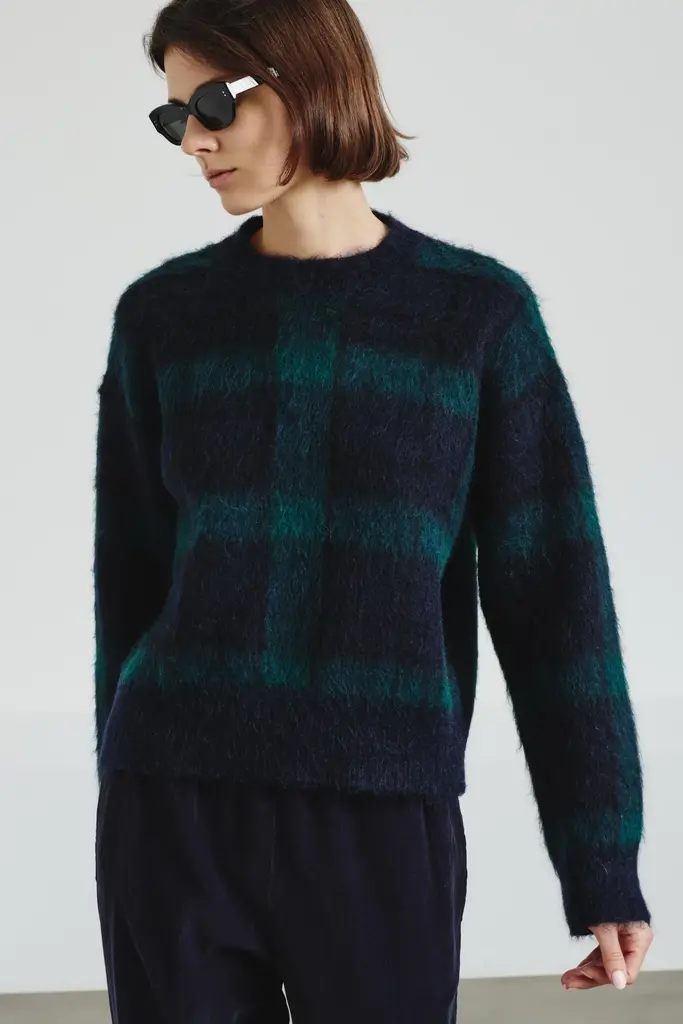 Pomandère Pull Pomandere 252-8462 74339 crew neck navy green check