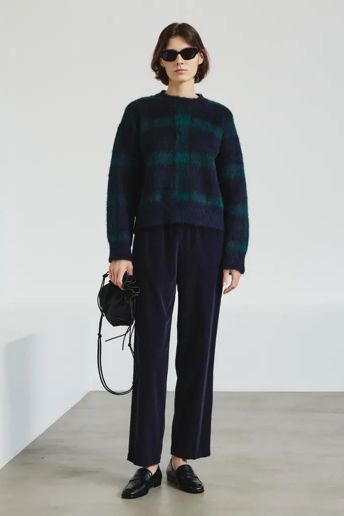 Pomandère Pull Pomandere 252-8462 74339 crew neck navy green check