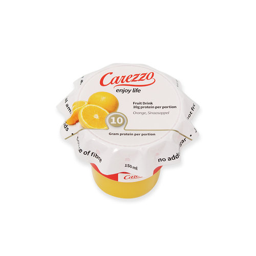 Carezzo Cupjes Voordeelbox - Sinaasappeldrink 20 x 150 ml, bevat 10 gram eiwit en is een bron van vezels