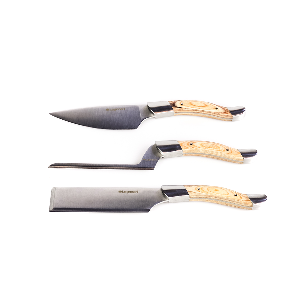 Cheese knife set “Caseus” in stainless steel and wood – LEGNOART