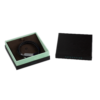 Tateossian Double Wrap Pop Rigato Leather Bracelet with Silver Clasp - Size M