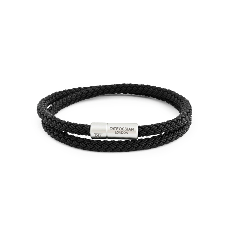 Tateossian Notting Hill Bracelet Black Rubber with Aluminum - Size M