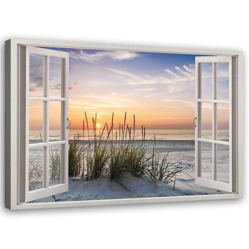 Schilderij Raam op het strand, 2 maten, multi-gekleurd, Premium print Schilderij Raam op het strand, 2 maten, multi-gekleurd, Premium print
