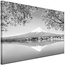 Schilderij Berg Fuji en meer, 2 maten, zwart-wit, Premium print