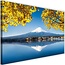Schilderij Berg Fuji en meer, 2 maten, blauw/geel, Premium print