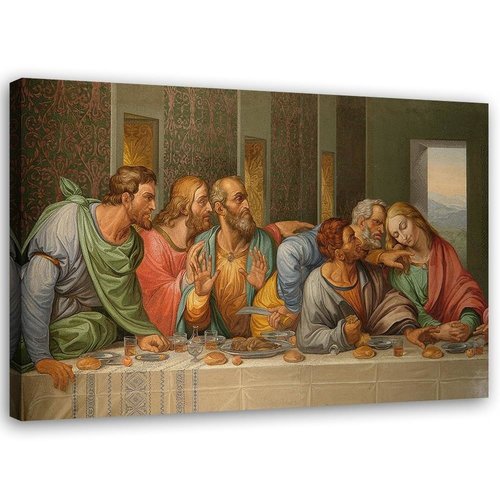 Schilderij , Het laatste avondmaal van Leonardo Da Vinci ,2 maten ,reproductie , multikleur Schilderij , Het laatste avondmaal van Leonardo Da Vinci ,2 maten ,reproductie , multikleur
