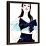 Foto in frame , Vrouw met turquoise streep ,70x100cm , Zwart wit turquoise , wanddecoratie