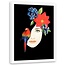 Foto in frame , Vrouwen gezicht met vogel en bloemen ,70x100cm , Multikleur , wanddecoratie