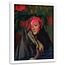 Foto in frame , Vrouw half onder capuchon ,Historisch Tafereel ,70x100cm , Multikleur , wanddecoratie