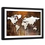Foto in frame , Wereld op donker hout , 120x80cm , beige bruin , wanddecoratie