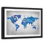 Foto in frame , Wereld in blauw tinten , Wereldkaart , 120x80cm ,wanddecoratie ,Premium print