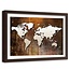 Foto in frame , Wereld op donker hout , 120x80cm , beige bruin , wanddecoratie