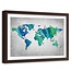 Foto in frame , Wereld in blauw groen , Wereldkaart , 120x80cm , wanddecoratie , Premium print