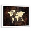 Foto in frame , Wereld op bruine achtergrond , 120x80cm , beige bruin , wanddecoratie