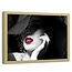 Foto in frame , Vrouw met Hoed 2 , 120x80cm , zwart wit rood , Premium print