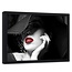 Foto in frame , Vrouw met Hoed 2 , 120x80cm , zwart wit rood , Premium print