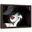 Foto in frame , Vrouw met Hoed 2 , 120x80cm , zwart wit rood , Premium print