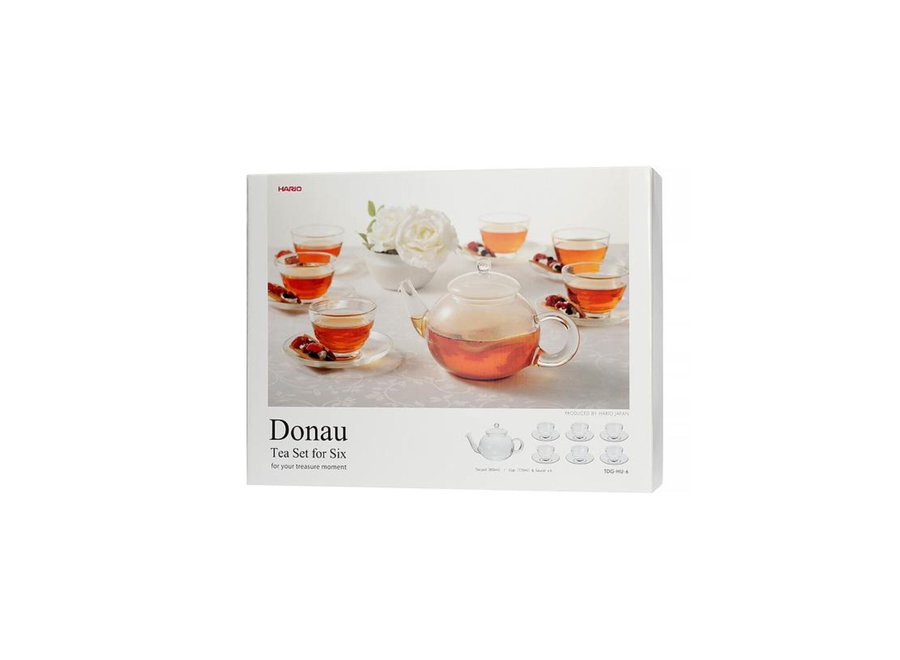 "Donau" Glazen Theeset; theepot en 6 Yunomi Glaasjes