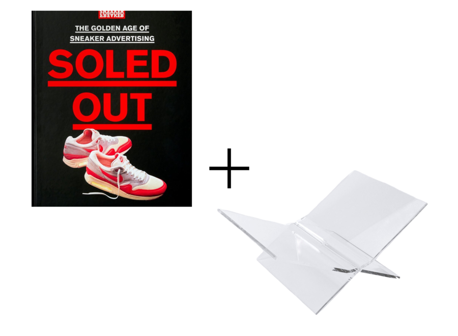 Tafelboek Soled Out: The Golden Age of Sneaker Advertising + Boekenstandaard Transparant