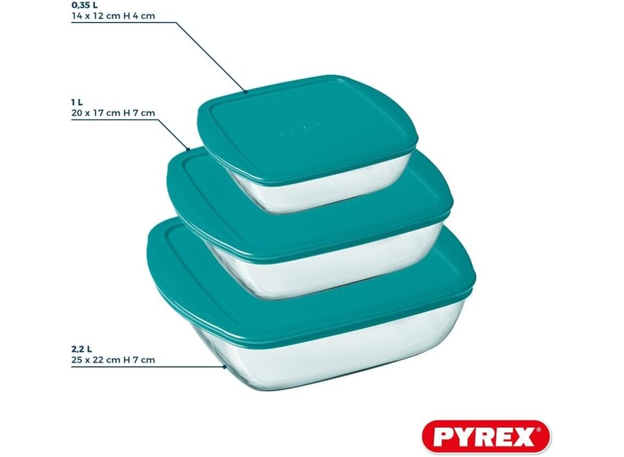 Cook & Store Schaal met Deksel Vierkant 3-delig