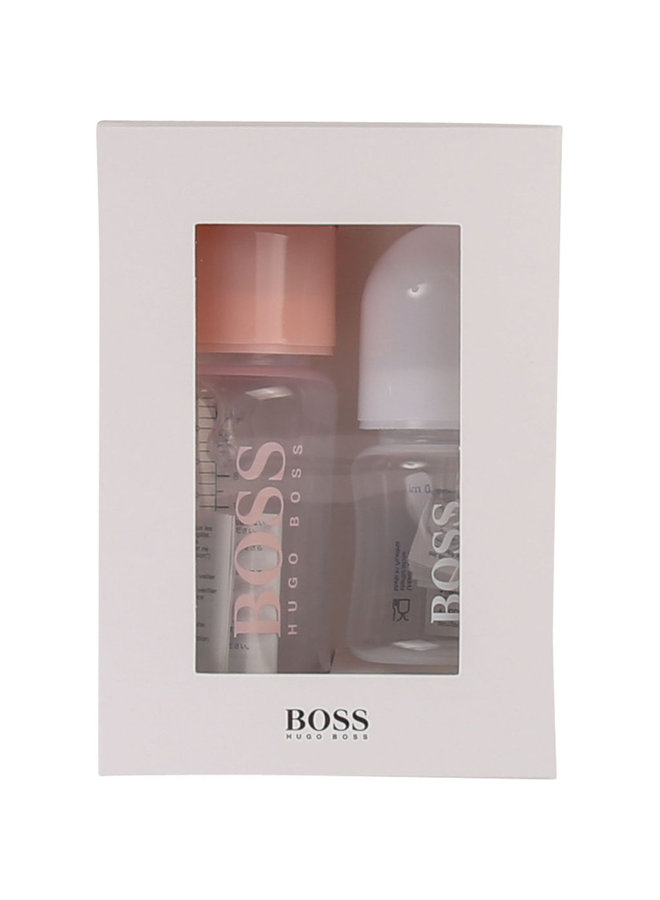 Hugo Boss Designer Baby Flaschen im 2 er Set mit Logo in rosa und weiß tolles Geschenk