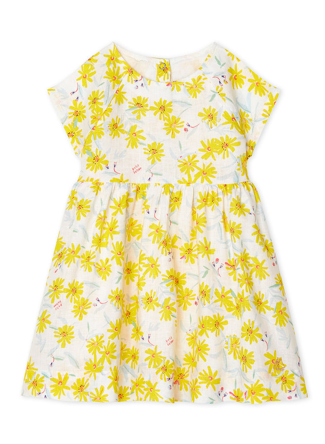 Petit Bateau Leinenkleid gelb Blumen