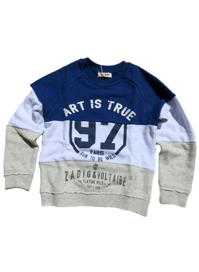 Zadig & Voltaire Sweatshirt ART IS TRUE blau / grau Blockstreifen