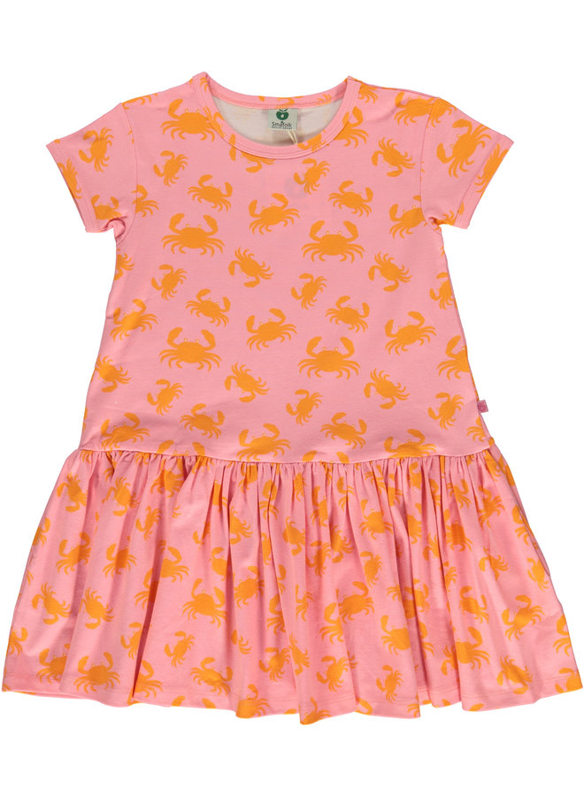 SMAFOLK Kleid rosa orange mit allover Krabbenprint aus Biobaumwolle