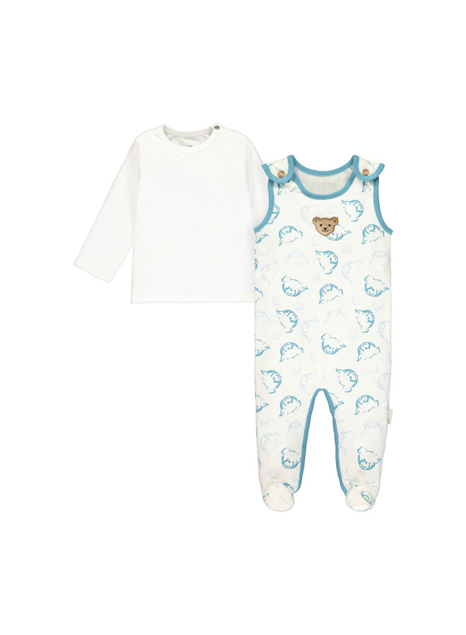 Steiff Set Strampler und Longsleeve allover Teddy Print