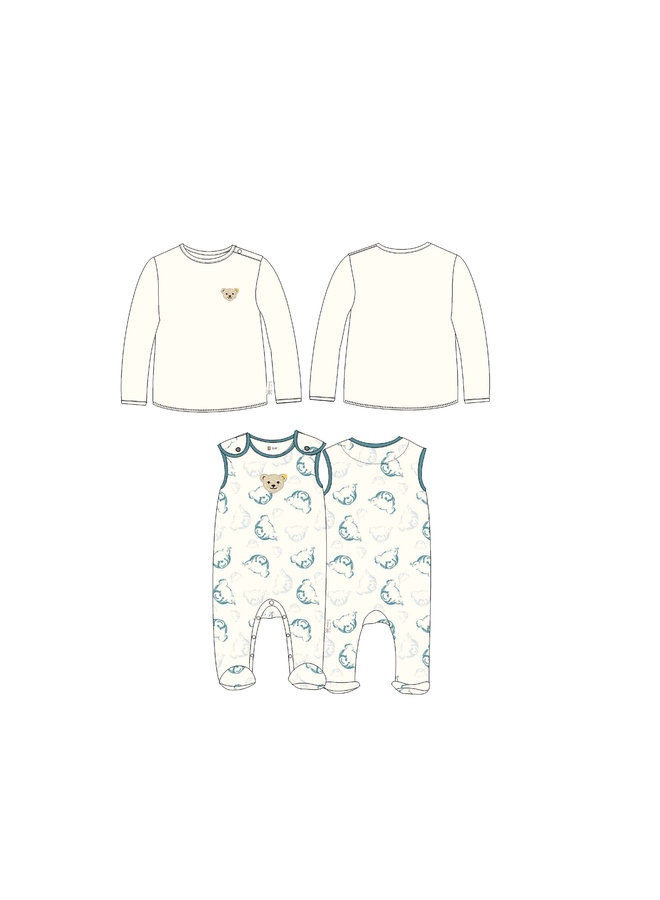 Steiff Set Strampler und Longsleeve allover Teddy Print