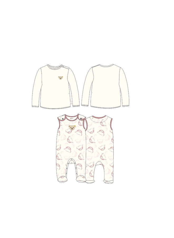 Steiff Set Strampler und Longsleeve allover Teddy Print