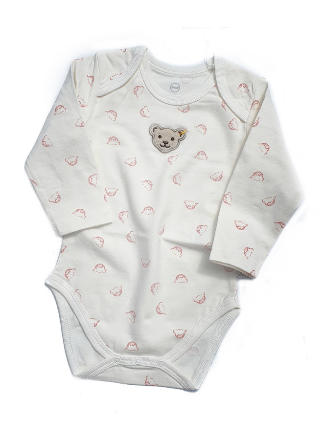 Steiff Langarmbody allover Teddy Print beere creme