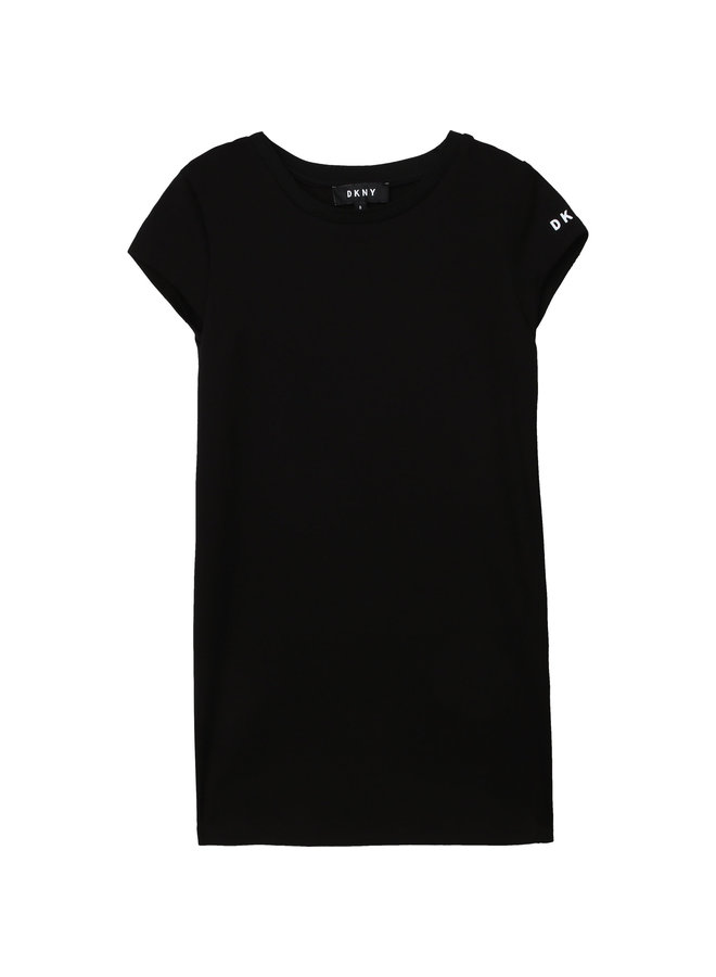 DKNY KIDS Mesh 2 in 1 Kleid schwarz mit vielen Logo Details