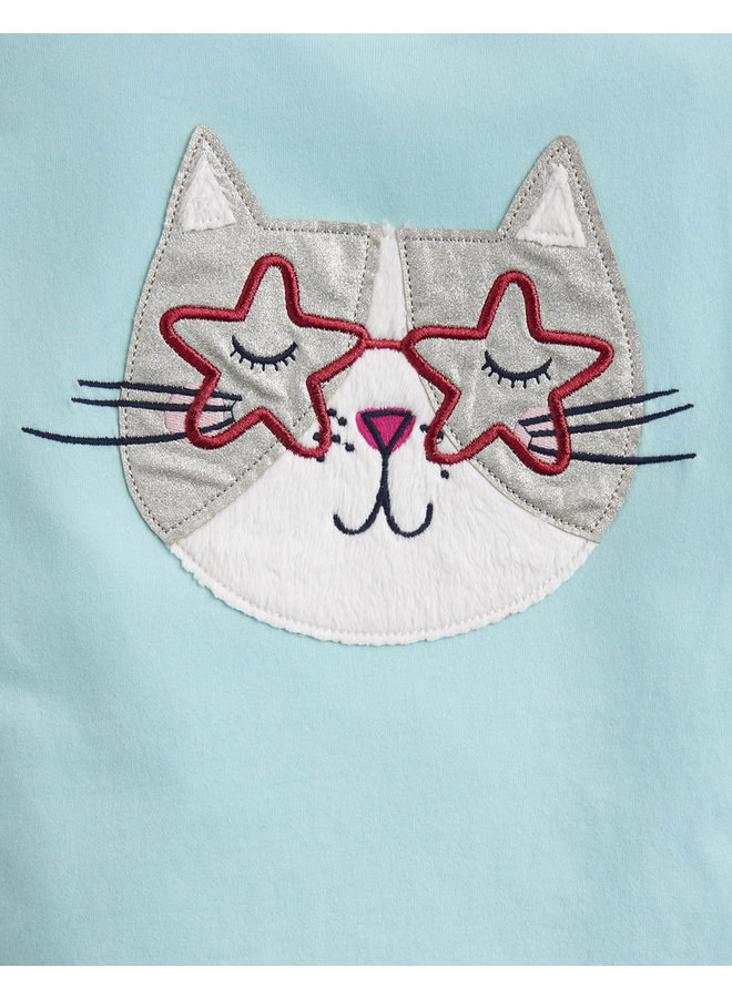 TOM JOULE T-Shirt Glitzer Katze aqua