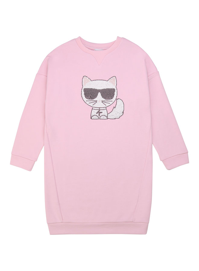 KARL LAGERFELD KIDS Sweatshirt Kleid Choupette mit Strass rosa