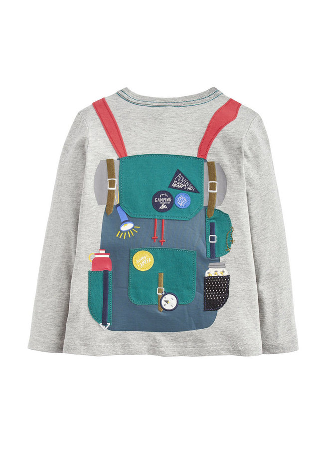 TOM JOULE Longsleeve mit Rucksack Print grau