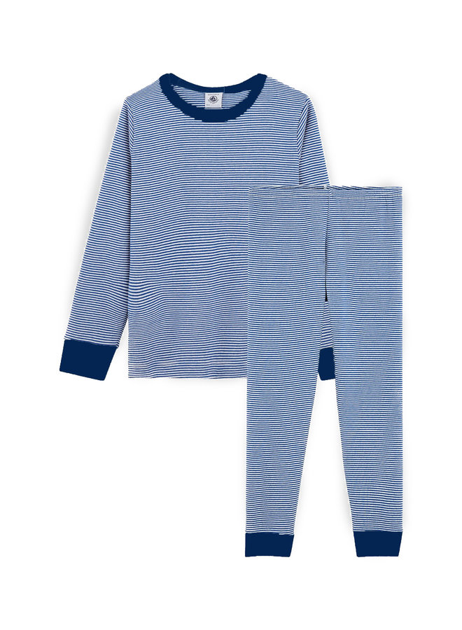 Petit Bateau Pyjama Milleraies blau weiß