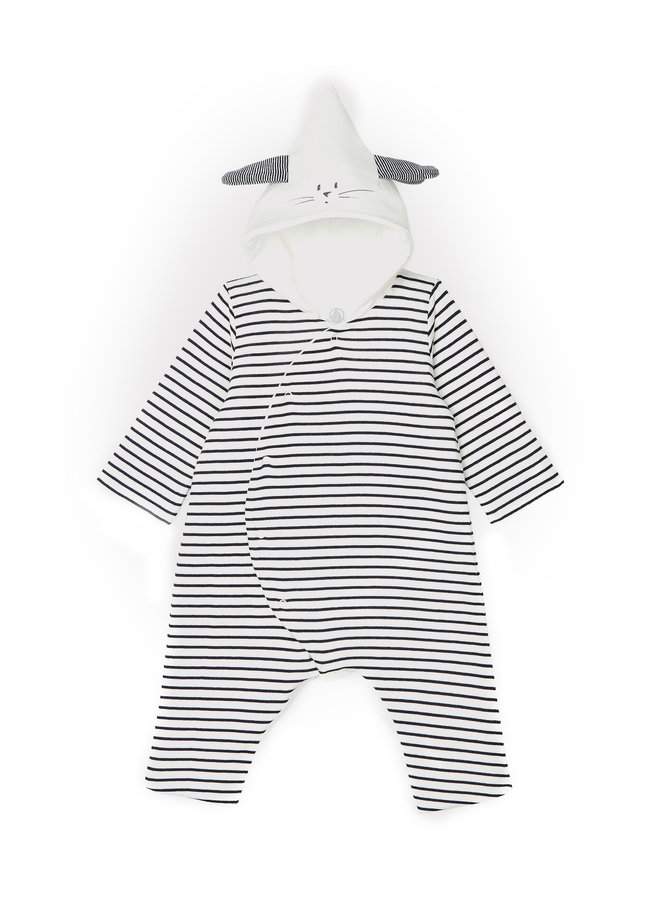 Petit Bateau Overall gefüttert Milleraies Ohren Kapuze  blau weiß