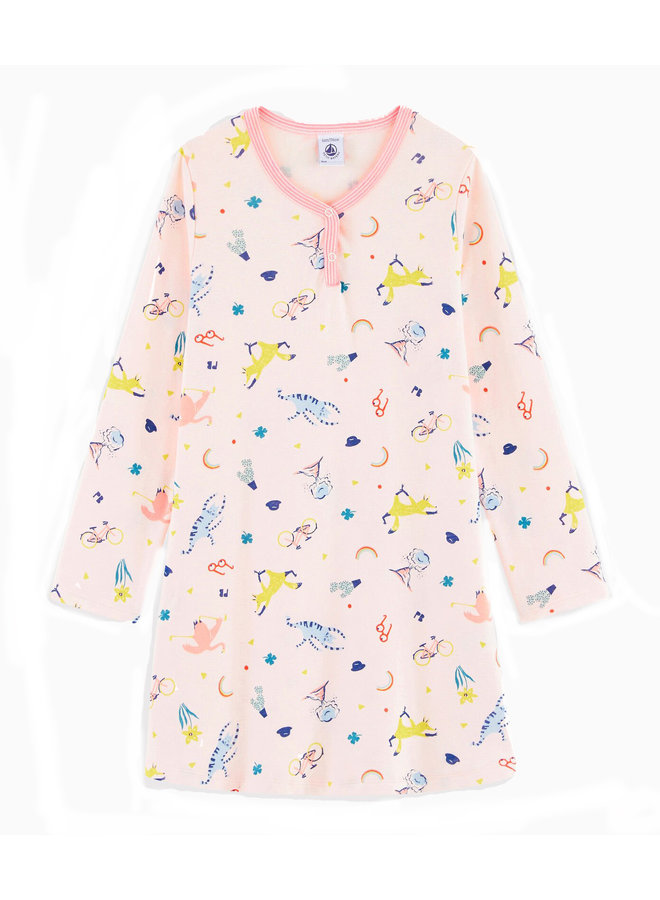 Petit Bateau Nachthemd rosa mit lustigem Tierprint