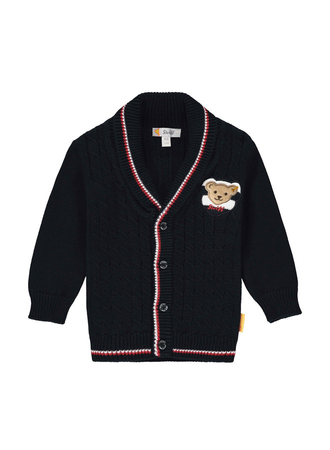 Steiff Baby Strickjacke blau mit Teddy-Applikation