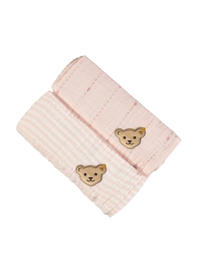 Steiff 2er pack Tücher Spucktücher Mulltücher Teddy rosa Streifen Bio Baumwolle